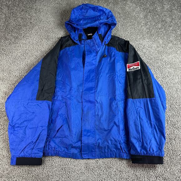 VINTAGE Marlboro Unlimted Jacket Mens XXL 2XL Blue Lined Outdoors Nylon Coat 90s